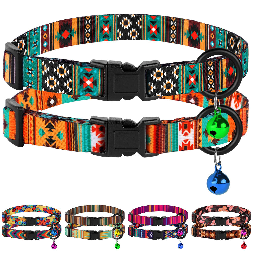 Budkas cat collars tribal pattern close-up highlighting soft nylon for comfy wear