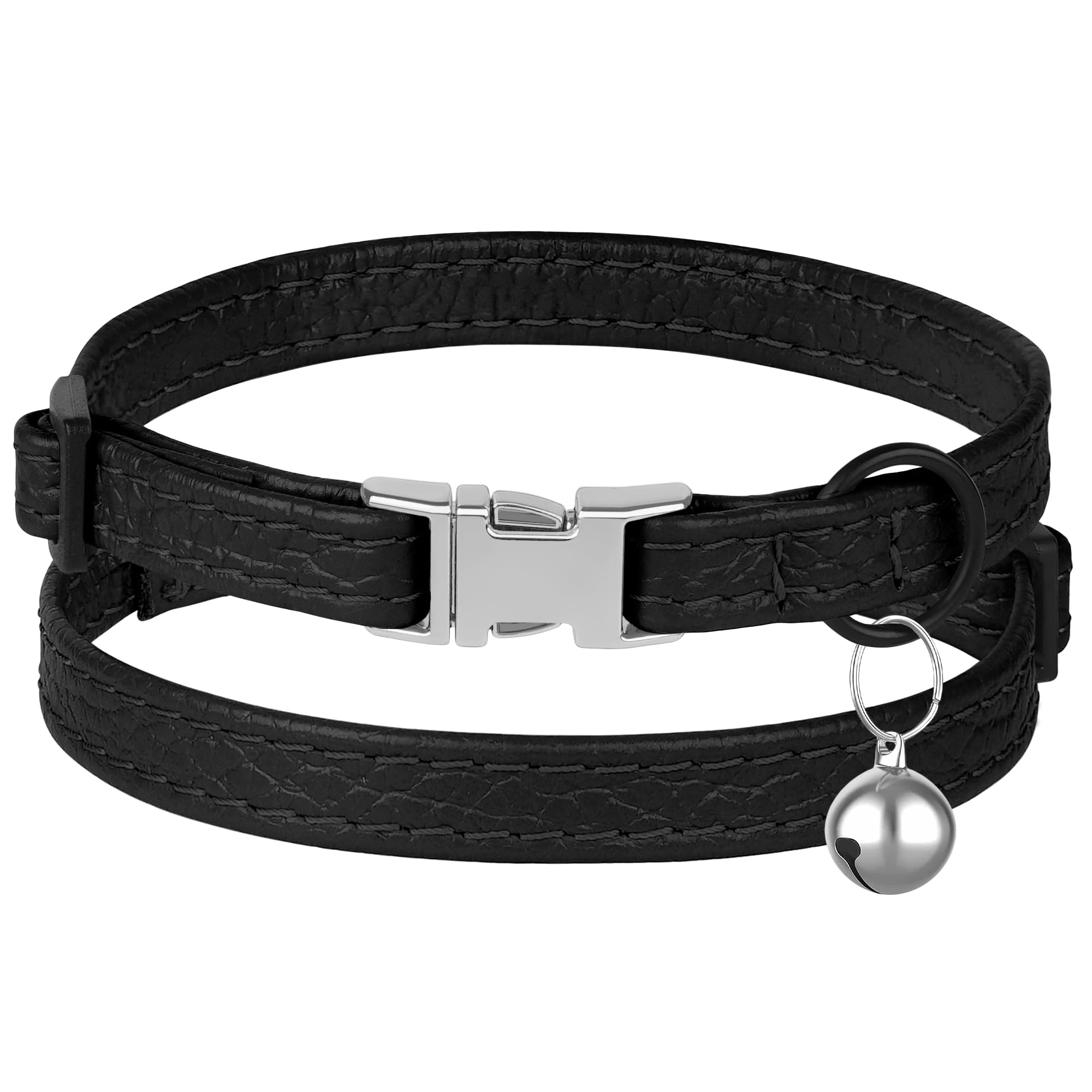 BUDKAS leather cat collar adjustable 8-12 inch range for growing kittens.