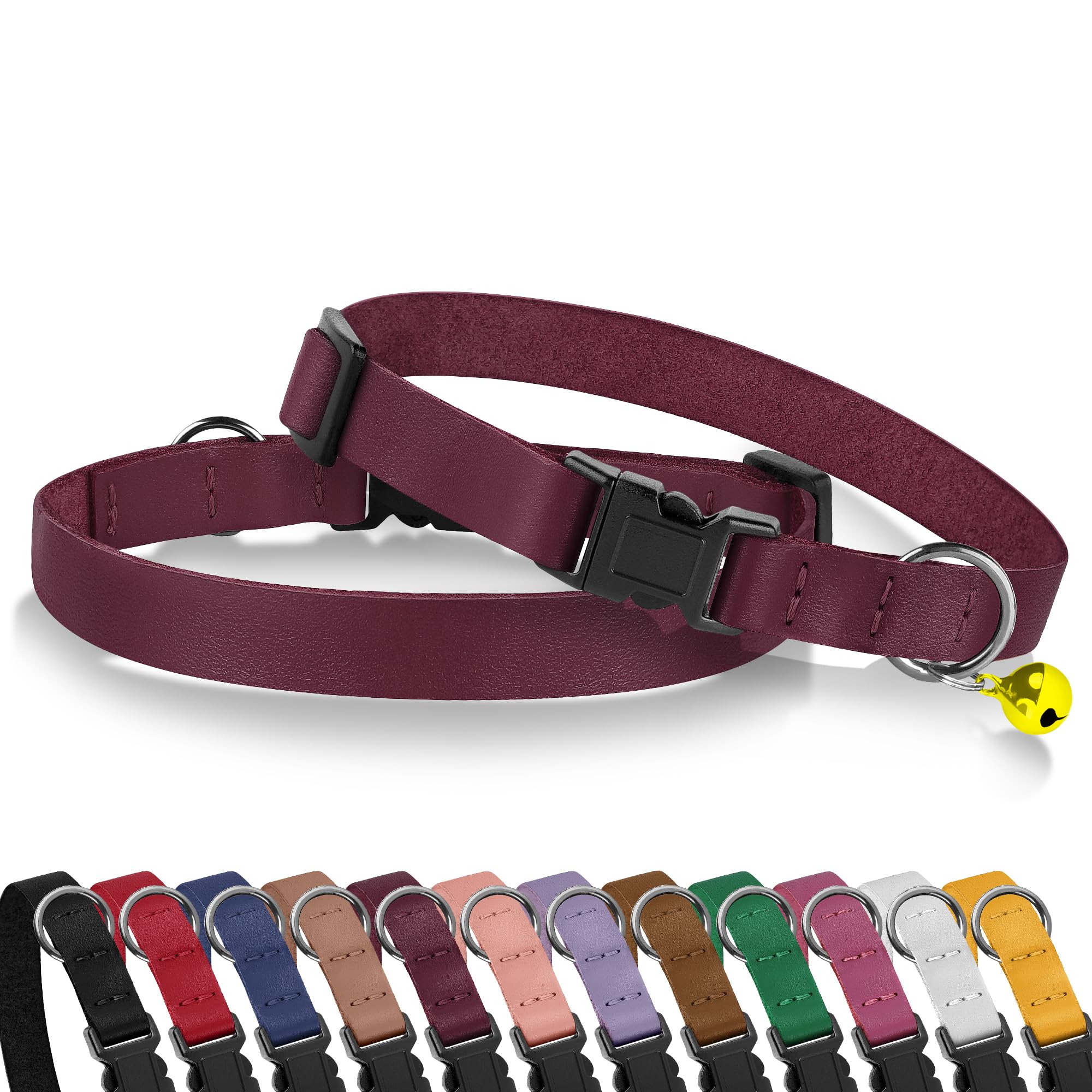 Budkas leather cat collar closeup shows soft texture and durable finish