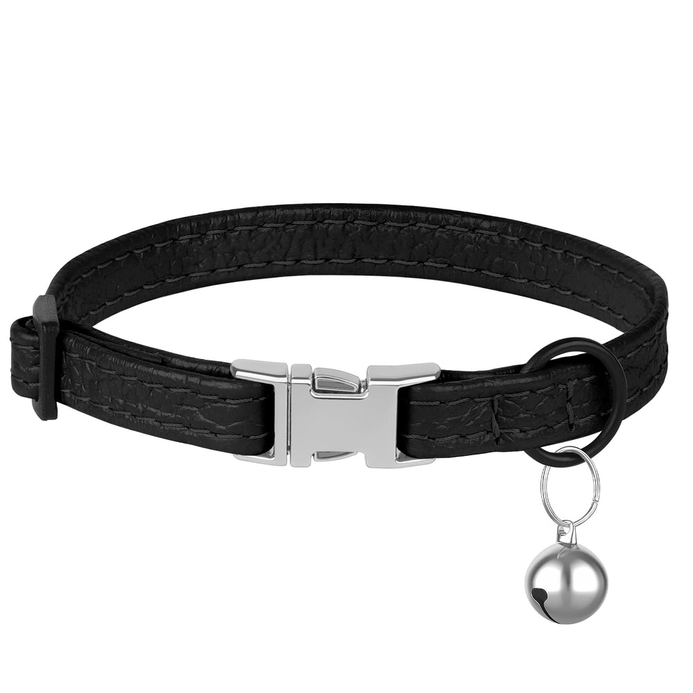 BUDKAS leather cat collar color gray presents modern, neutral choice.