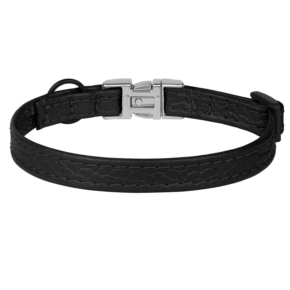 BUDKAS leather cat collar worn by cat model for everyday wear.