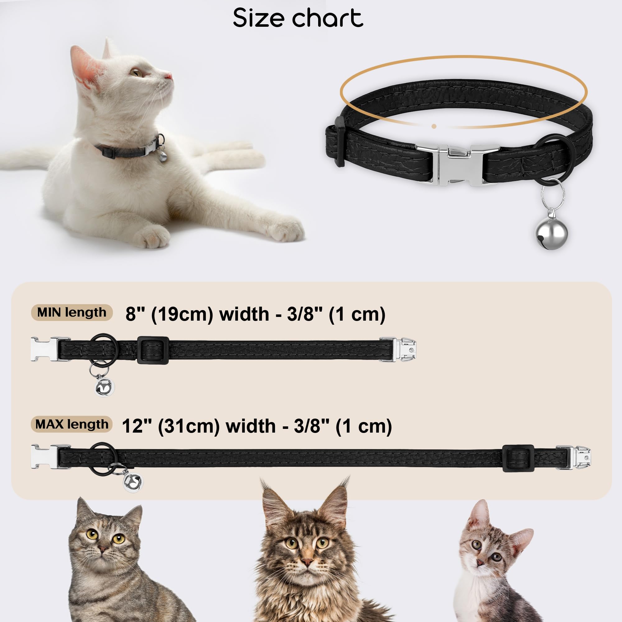 BUDKAS leather cat collar removable bell demonstrates tracking option for indoor-outdoor cats.