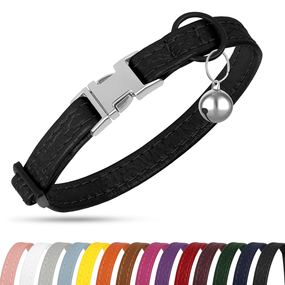 BUDKAS leather cat collar soft leather texture for gentle fur contact.