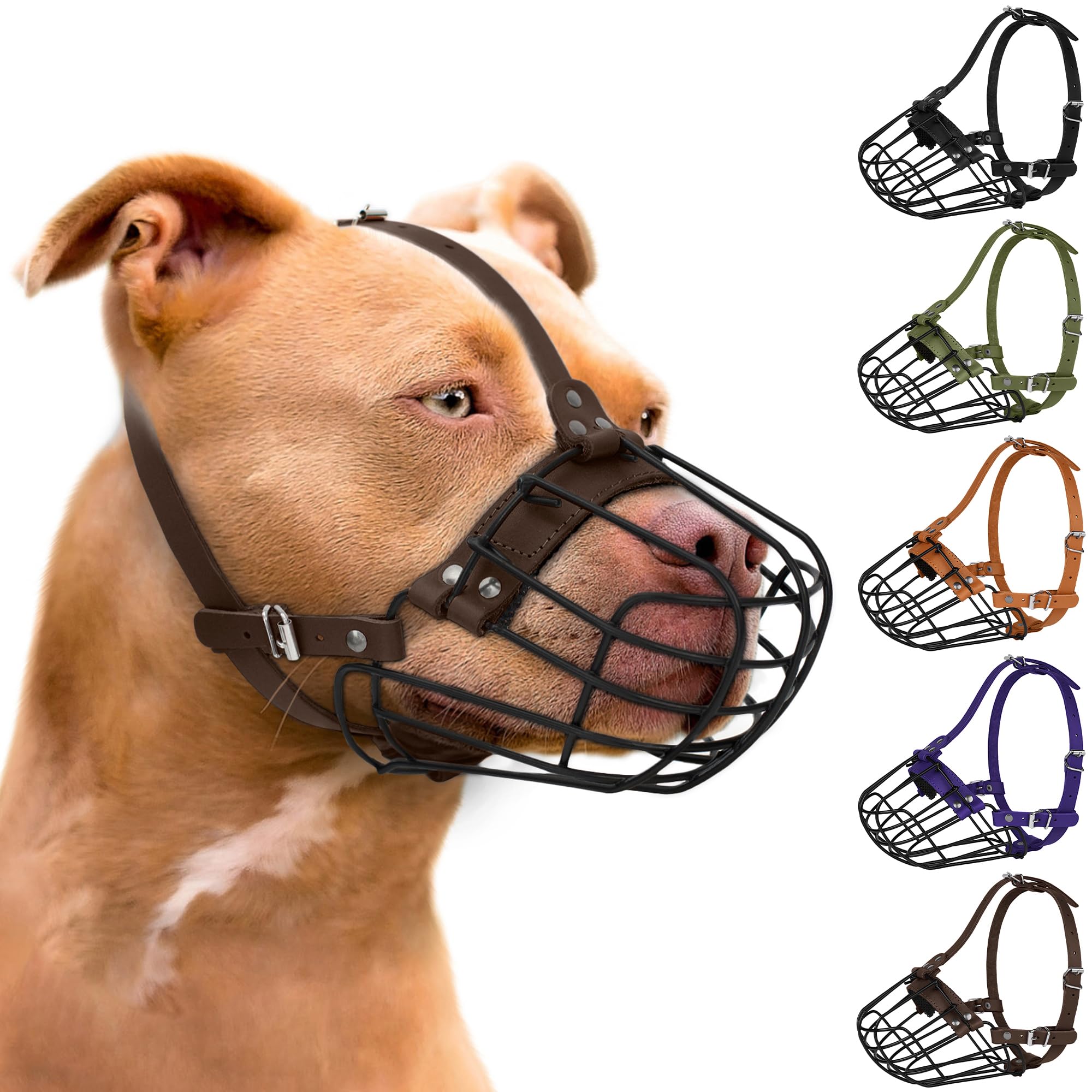 BUDKAS Pitbull Muzzle metal basket closeup showing breathable ventilation for outdoor use.