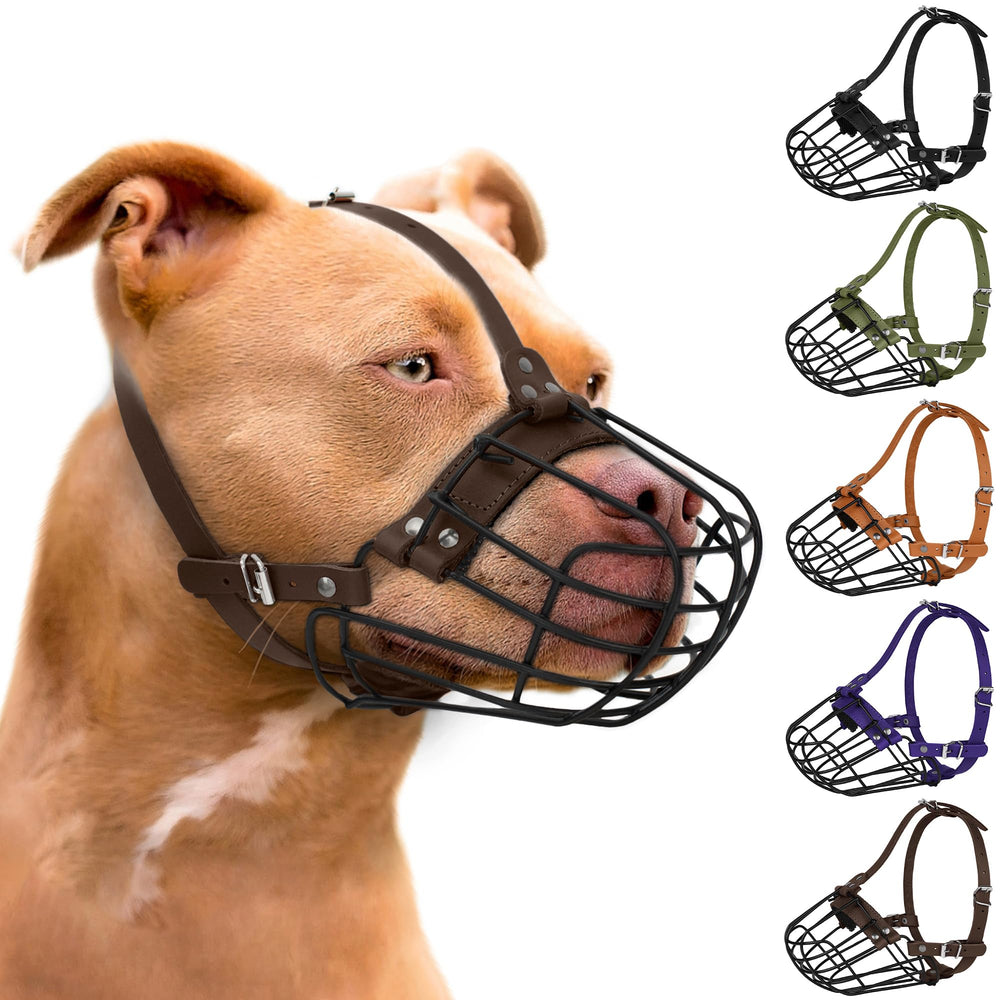 BUDKAS Pitbull Muzzle metal basket closeup showing breathable ventilation for outdoor use.