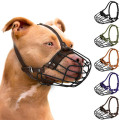 BUDKAS Pitbull Muzzle metal basket closeup showing breathable ventilation for outdoor use.