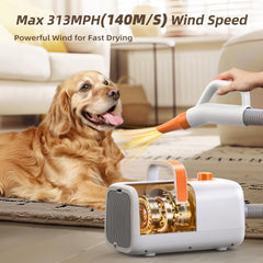 Buenkee dog blow dryer temperature control offers 110–140°F for comfortable grooming.