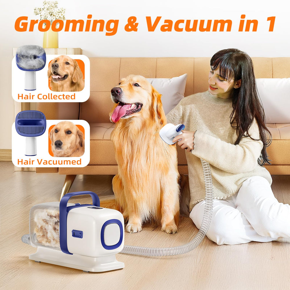 buenkee dog grooming kit vacuum attachment close-up captures hairs during trimming