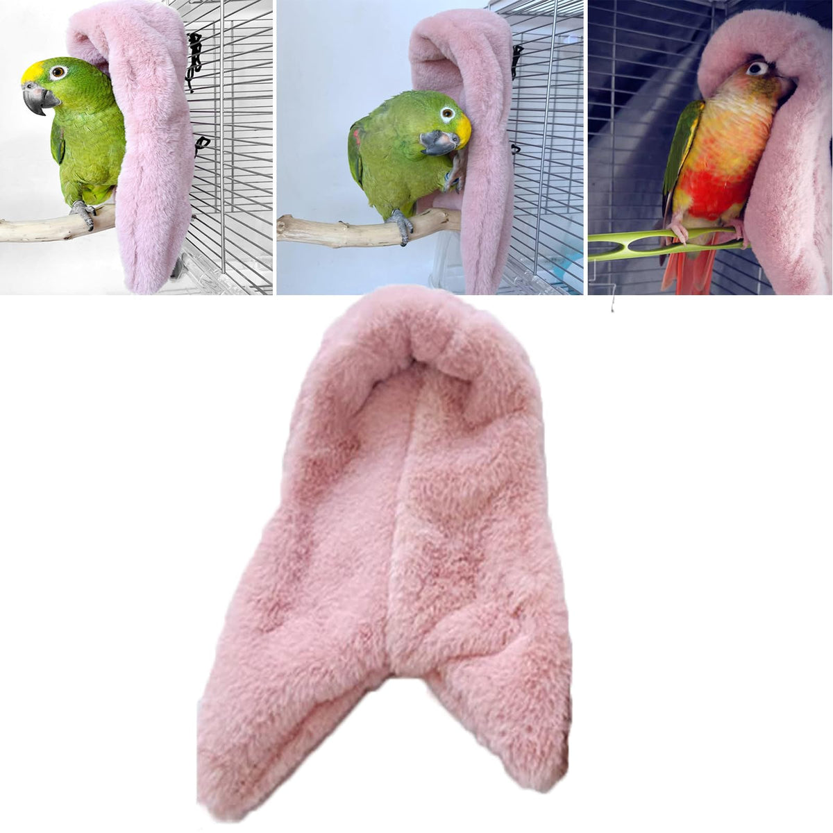 BuerKeo corner fleece bird blanket in cage providing warm shelter for parrots