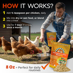 Buff Clucks WormStop being stirred into dry feed for flock health