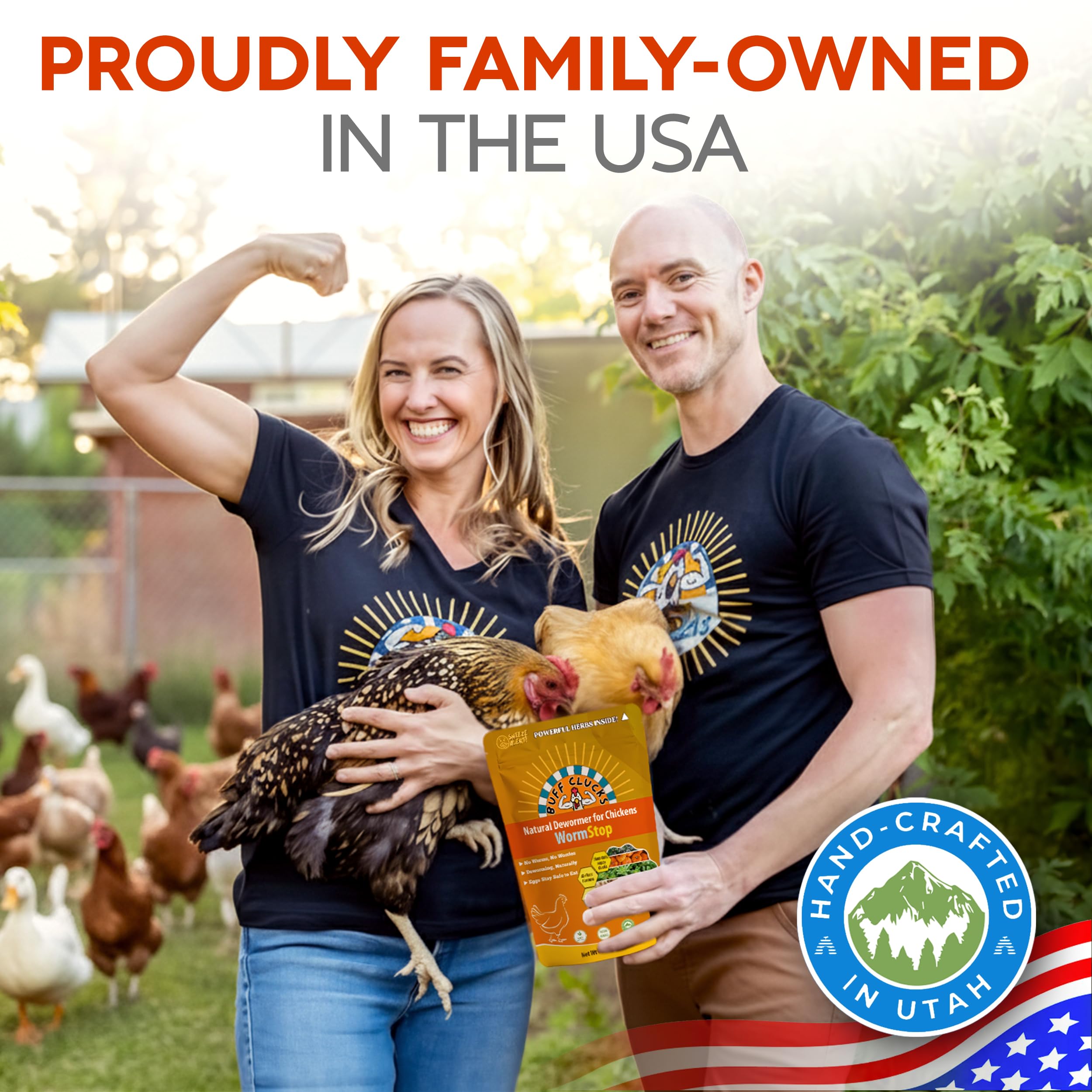 Buff Clucks WormStop in treat bowl showing natural herbal blend for wellness