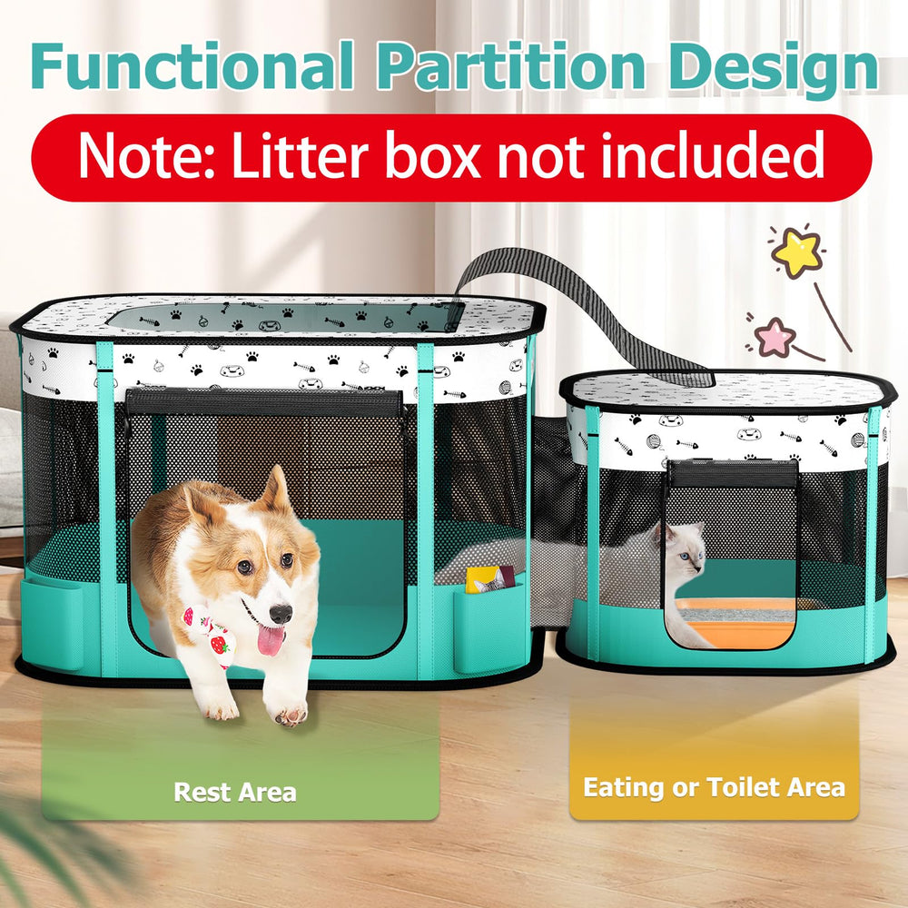 Bufor portable playpen shows two sections for feeding and resting, keeping spaces organized.