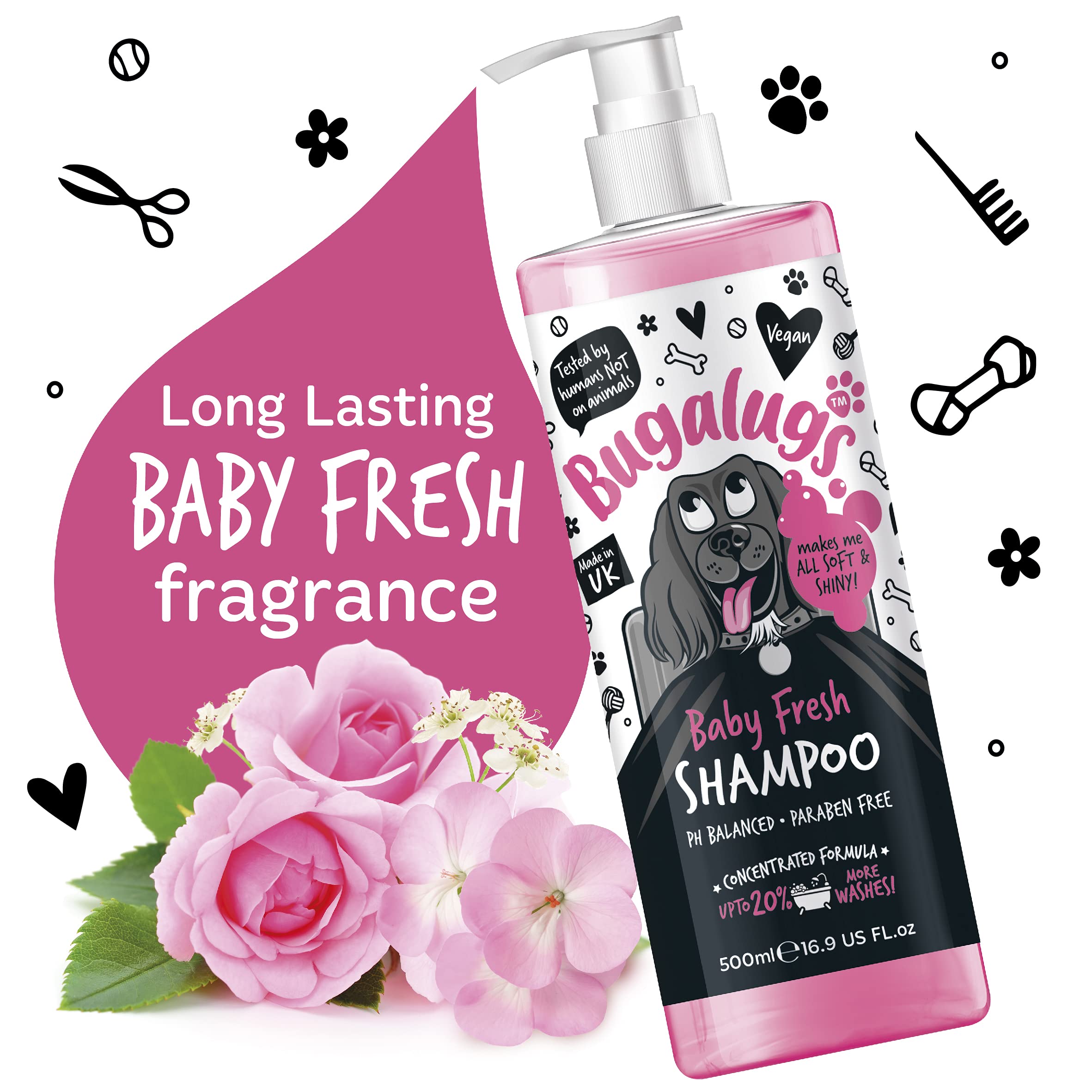 BUGALUGS Baby Fresh Shampoo wet dog with shampoo highlights salon-grade grooming potential