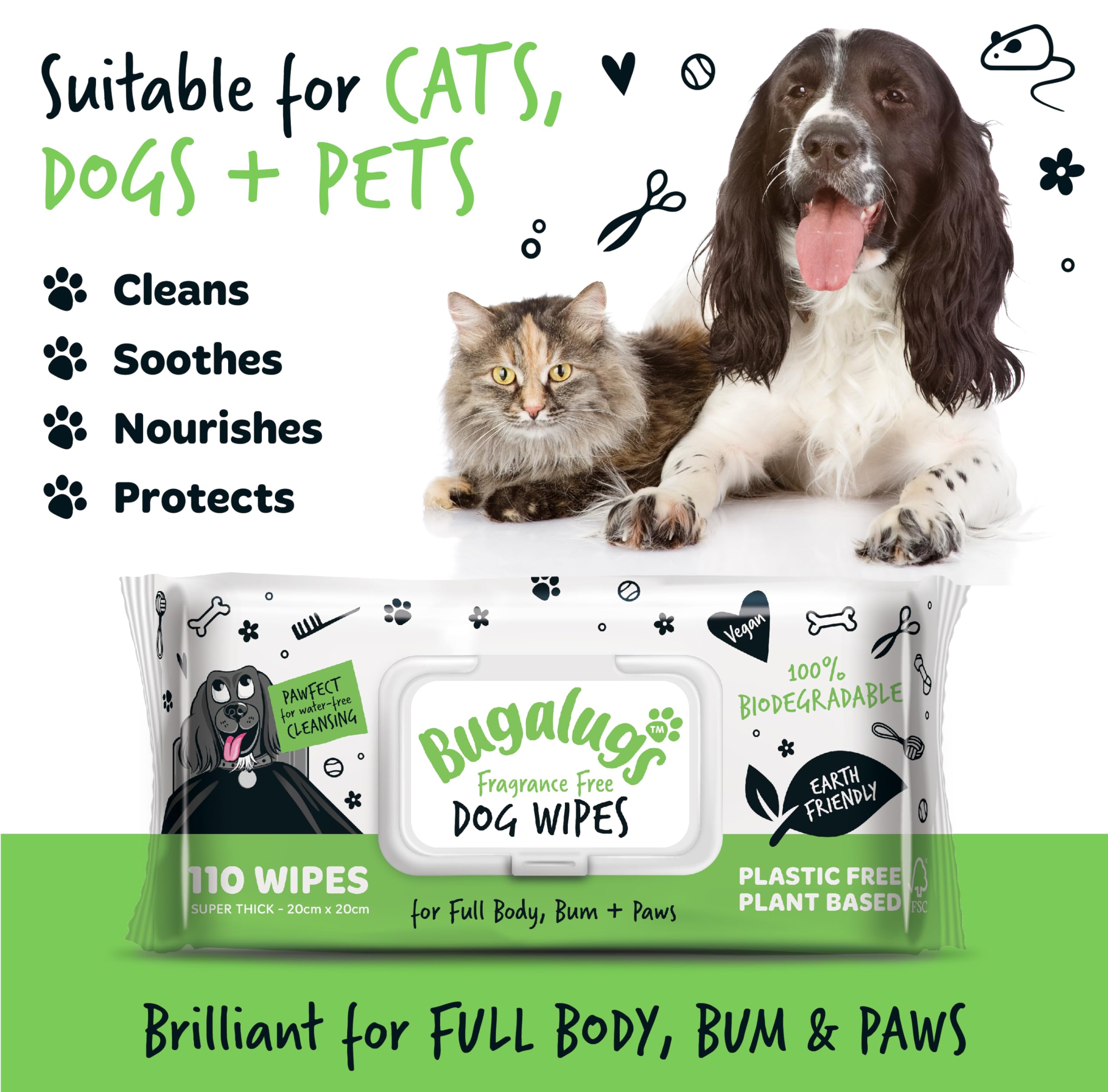 BUGALUGS dog wipes textured surface for quick dirt removal and gentle cleansing