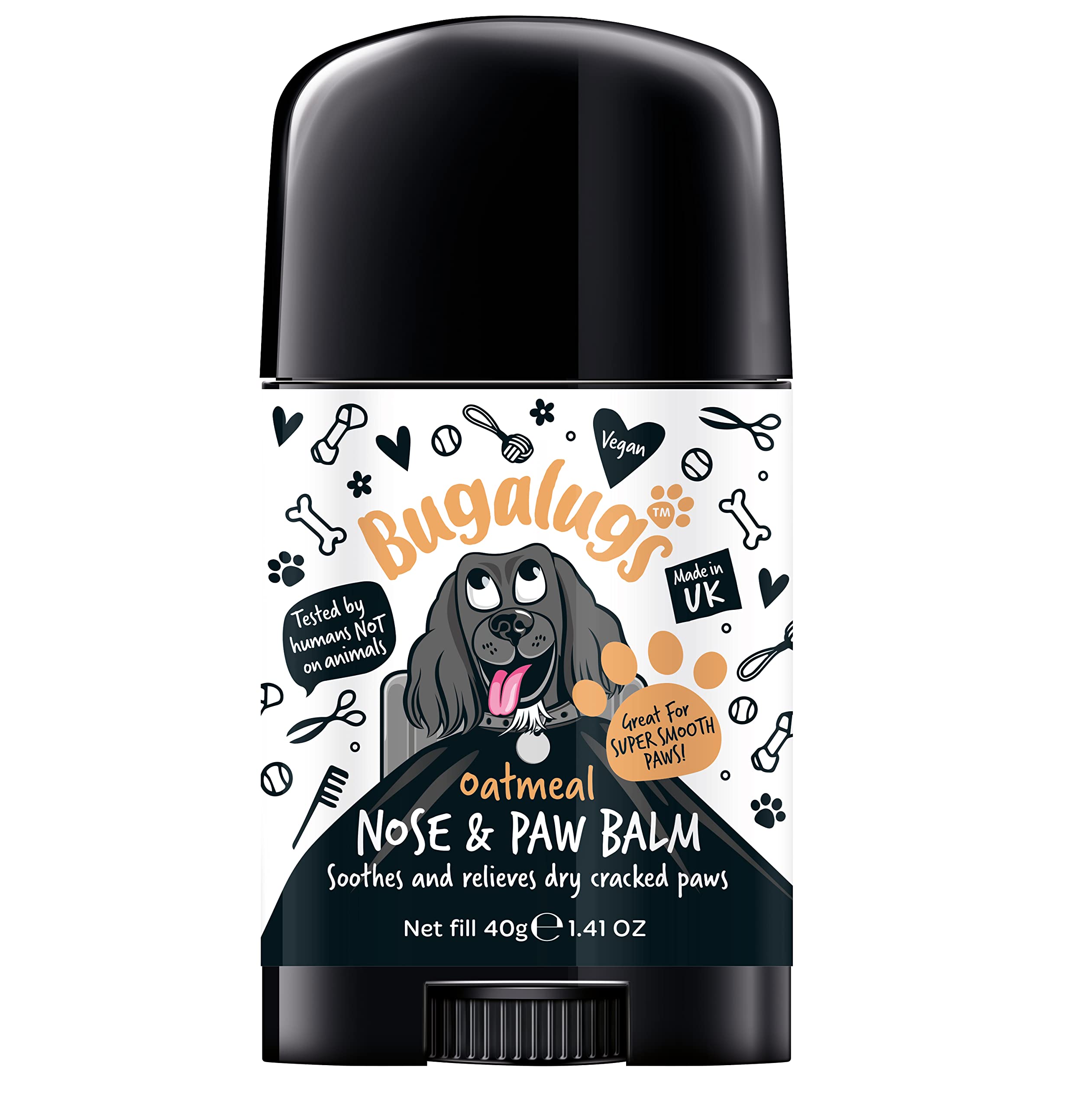Bugalugs paw-nose balm ingredients close-up featuring oatmeal and coconut oil for skin nourishment