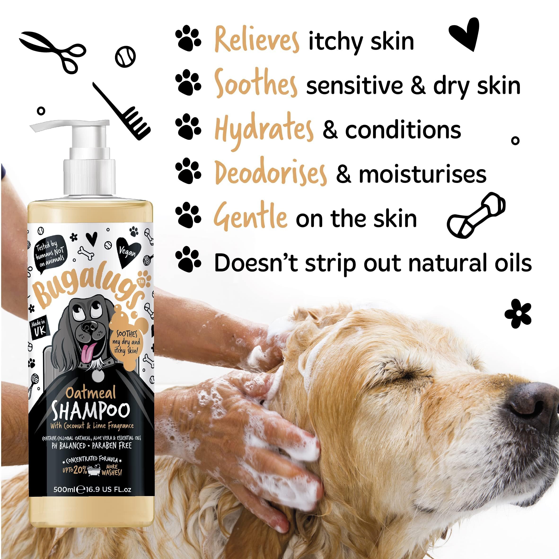 BUGALUGS shampoo lather demonstrates gentle cleaning for sensitive dogs.