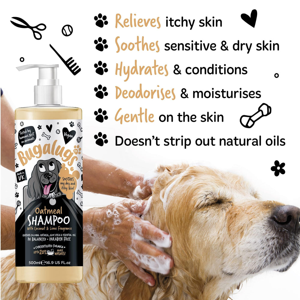 BUGALUGS shampoo lather demonstrates gentle cleaning for sensitive dogs.