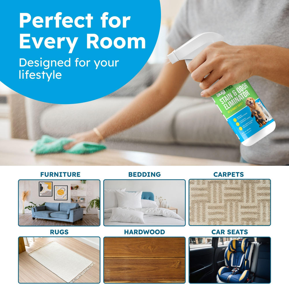 BugMD enzyme cleaner-carpet-clean: leaves carpets odor-free after treatment.