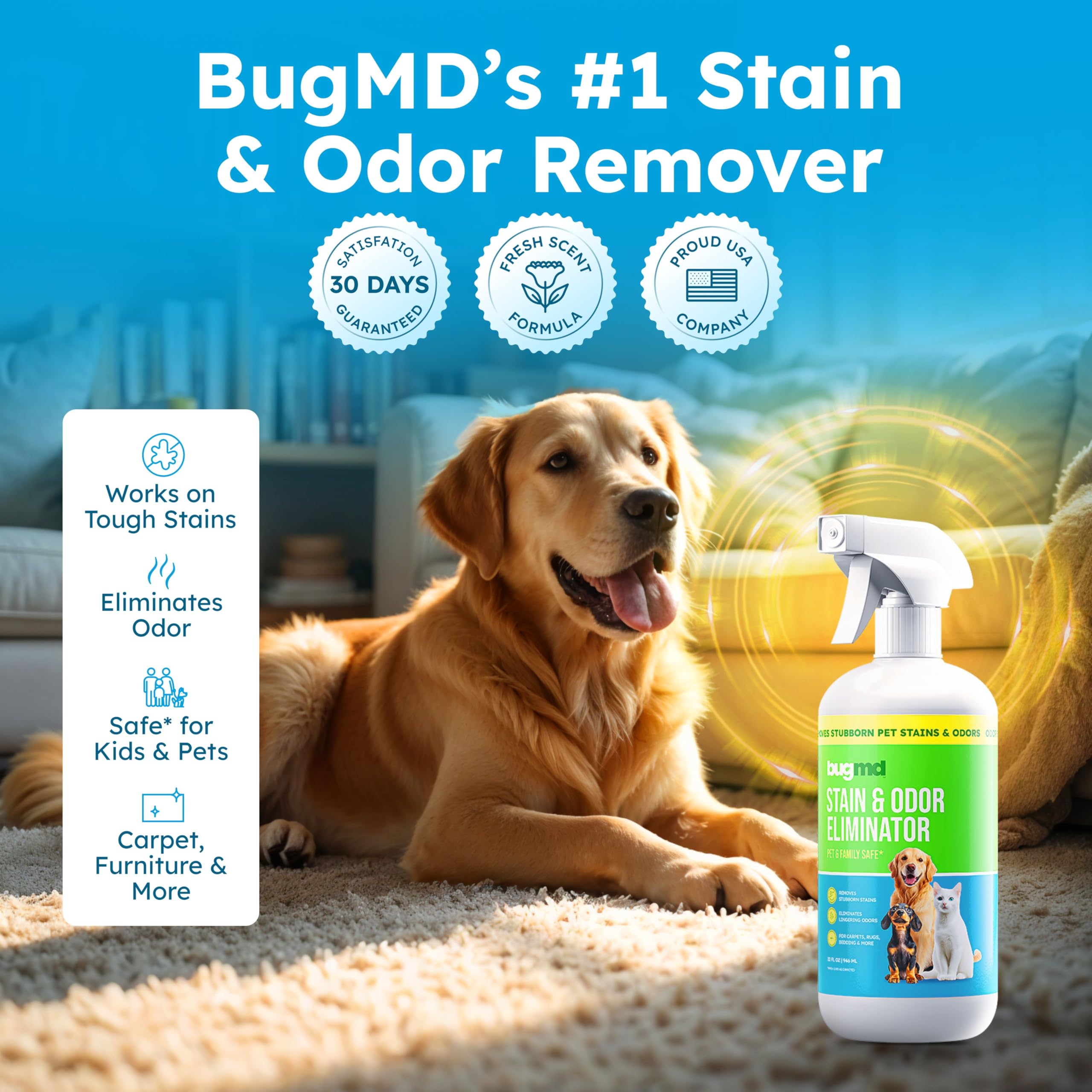 BugMD enzyme cleaner-soft-fabric-clean: effective on upholstery and fabric surfaces.