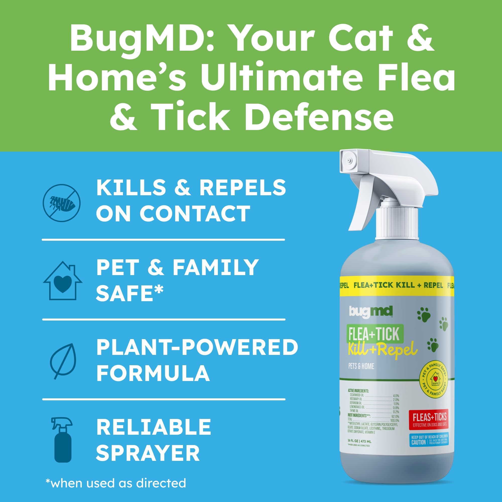 BugMD pet safe flea spray cat-application demonstrates gentle use on cats.
