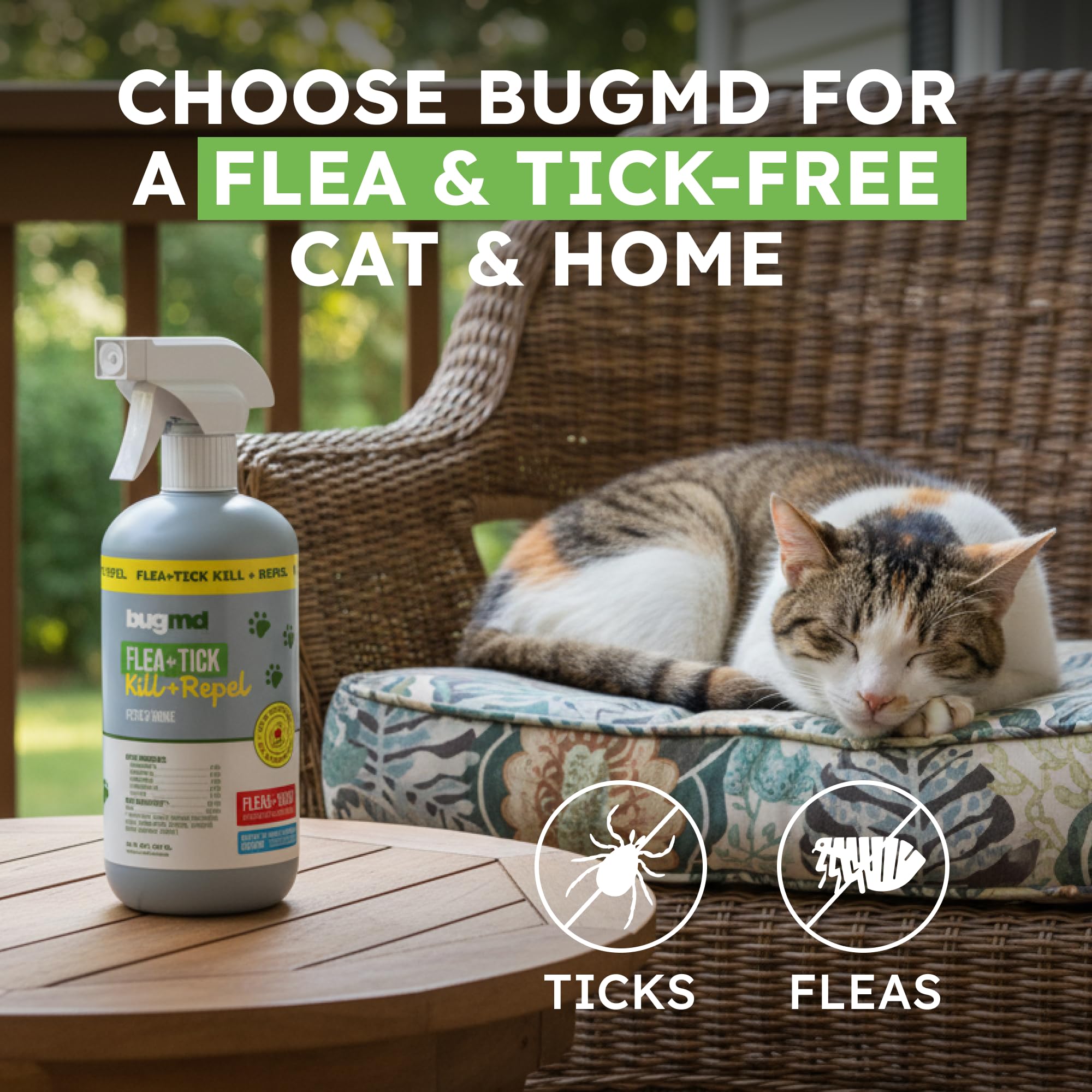 BugMD pet safe flea spray ready-to-use shows easy nozzle adjustment.