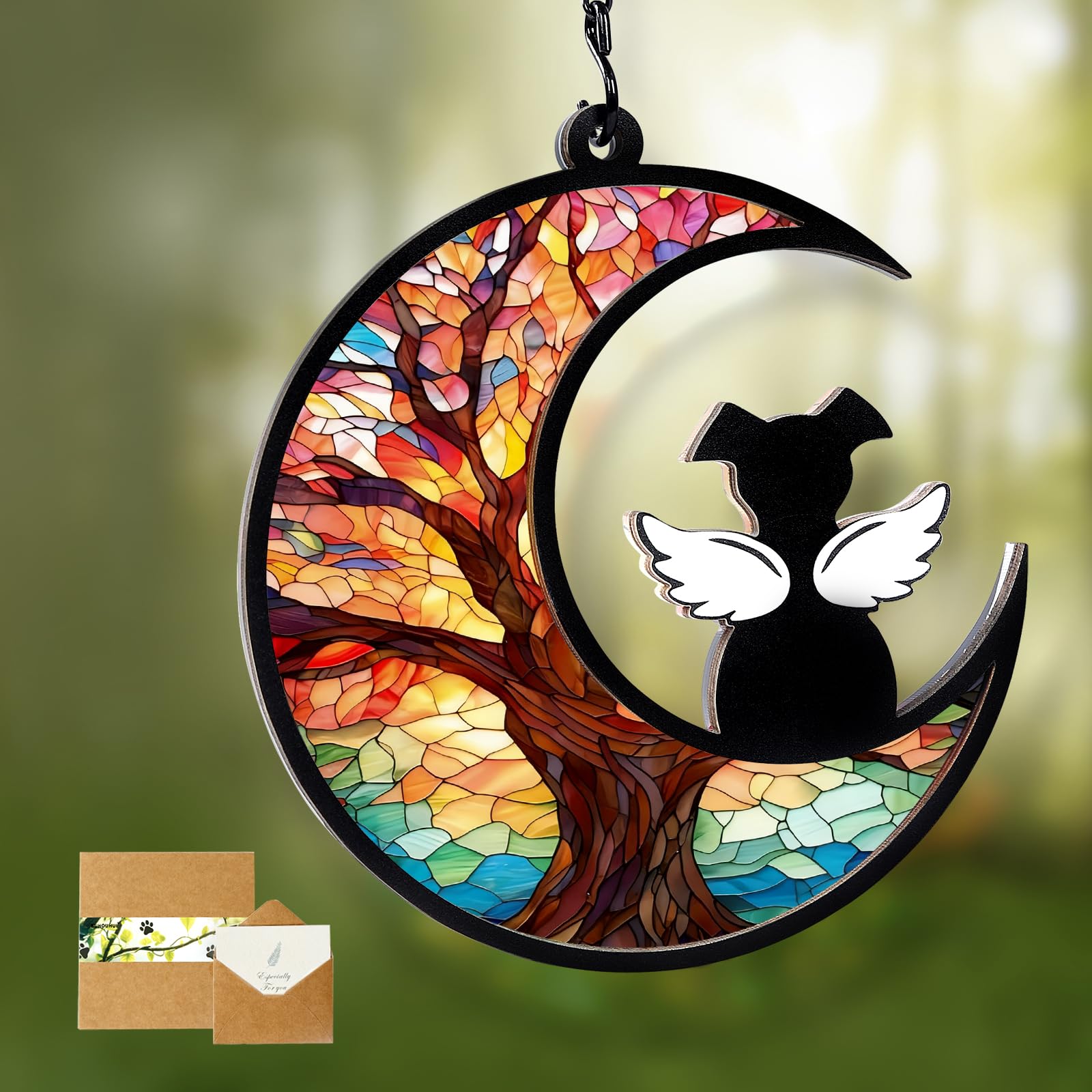 BUHOUHUI dog memorial suncatcher in clear acrylic catching sunlight for memories