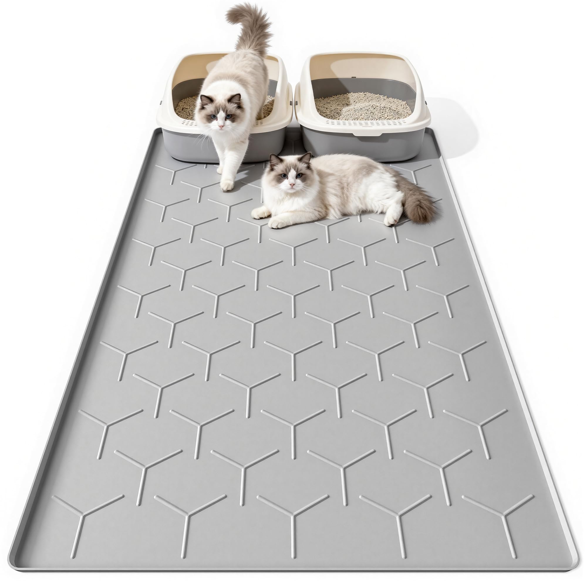 Bulkniu extra-large silicone mat with raised edges containing litter and urine.