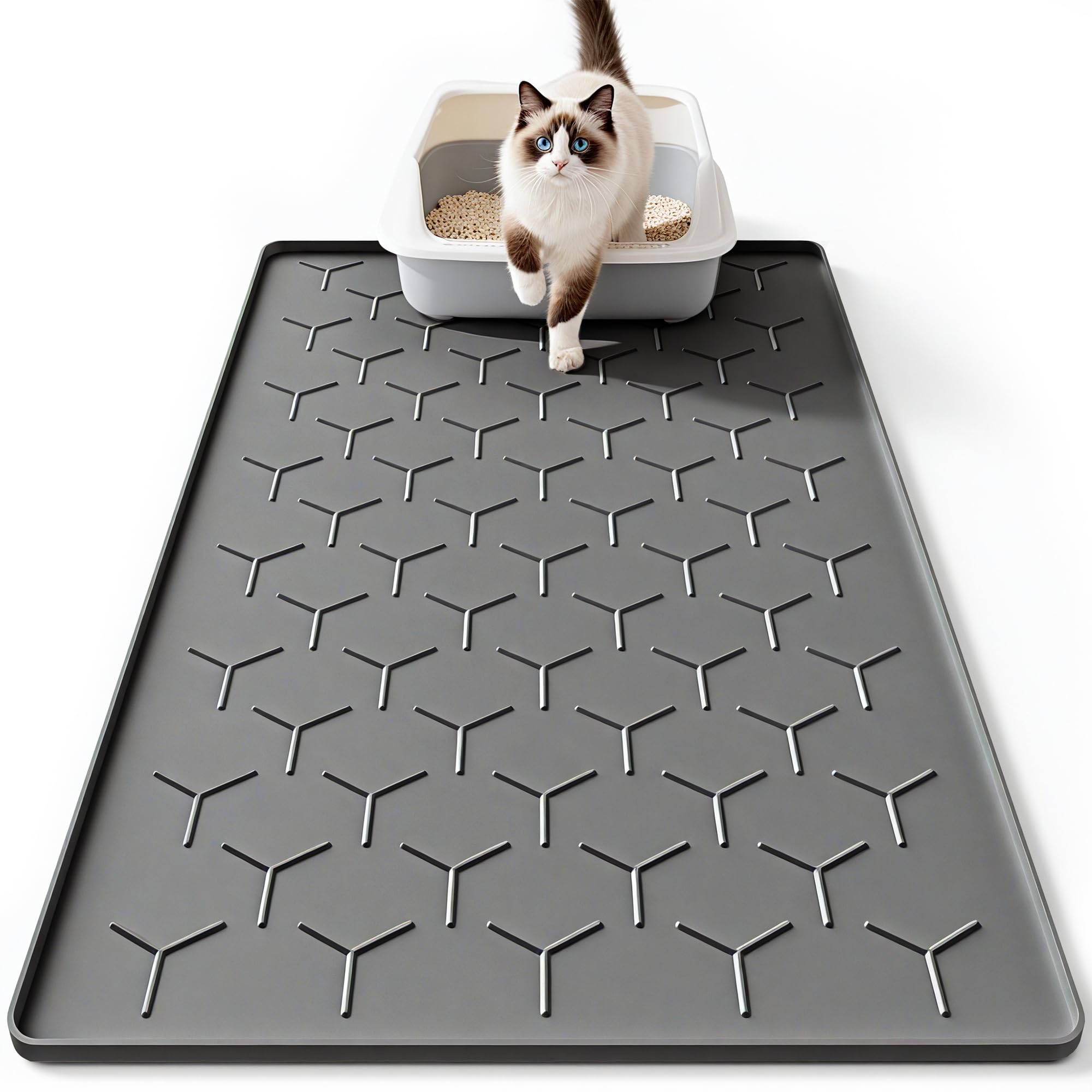 Bulkniu large silicone cat litter mat covers a wide area for easy litter capture.