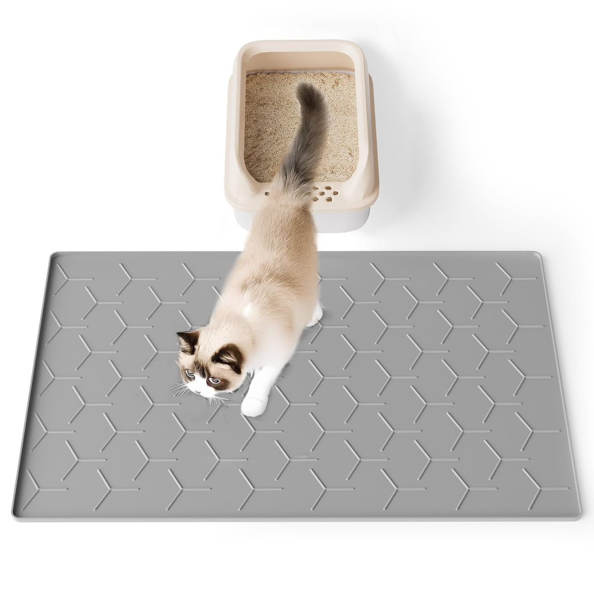 Bulkniu silicone cat litter mat with raised edges helps contain spills and keep floors clean.