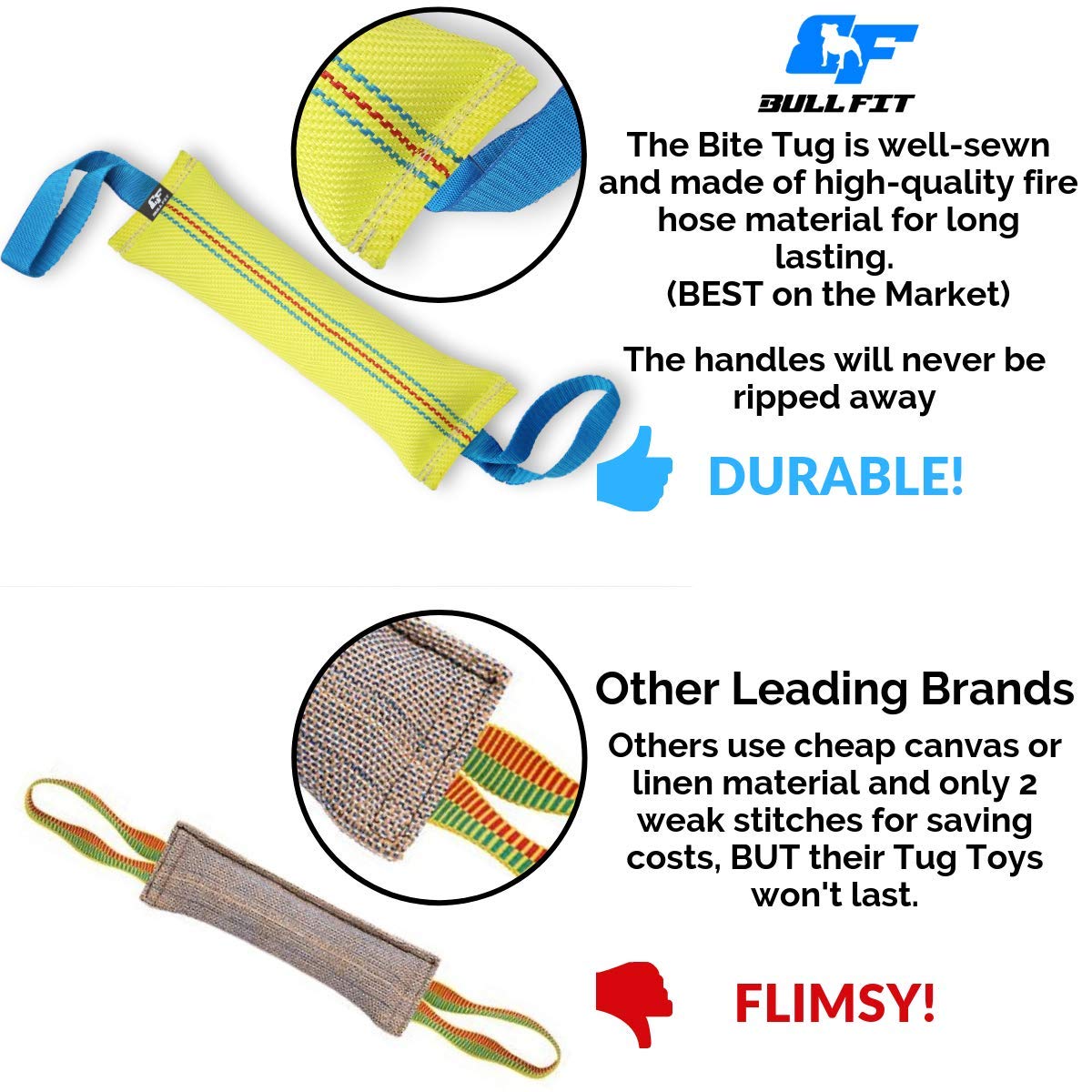 Two-handled Bull Fit tug offering comfortable grip during strong pulls