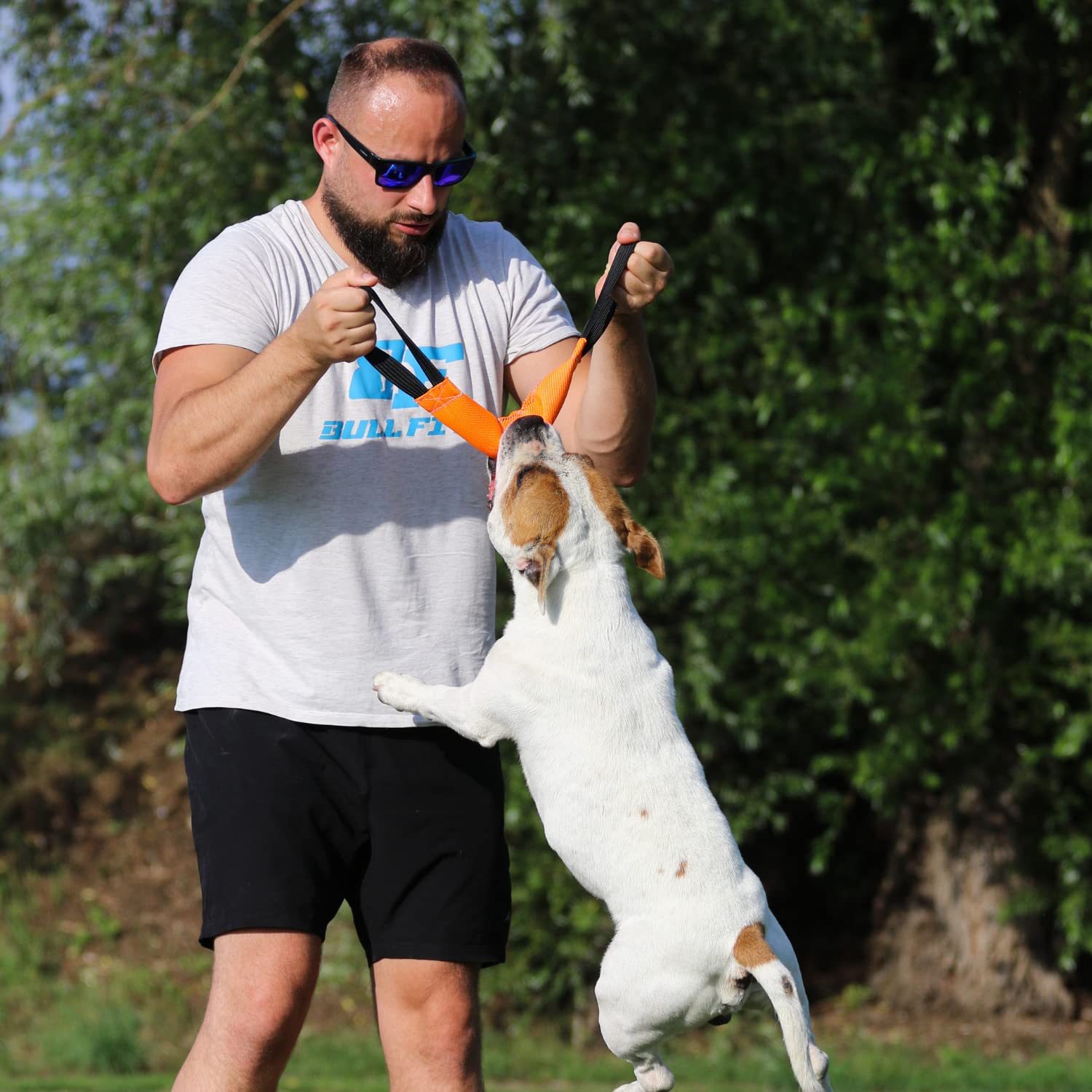 Bull Fit firehose tug features rugged material ready for tough workouts with medium to large dogs.
