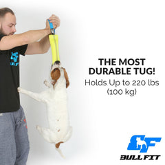 Bull Fit floating dog tug toy ready for water fetch.