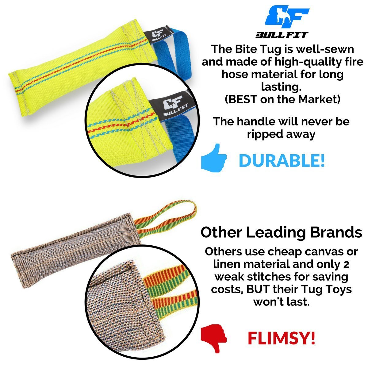 Bull Fit tug-of-war action with durable texture for grip.