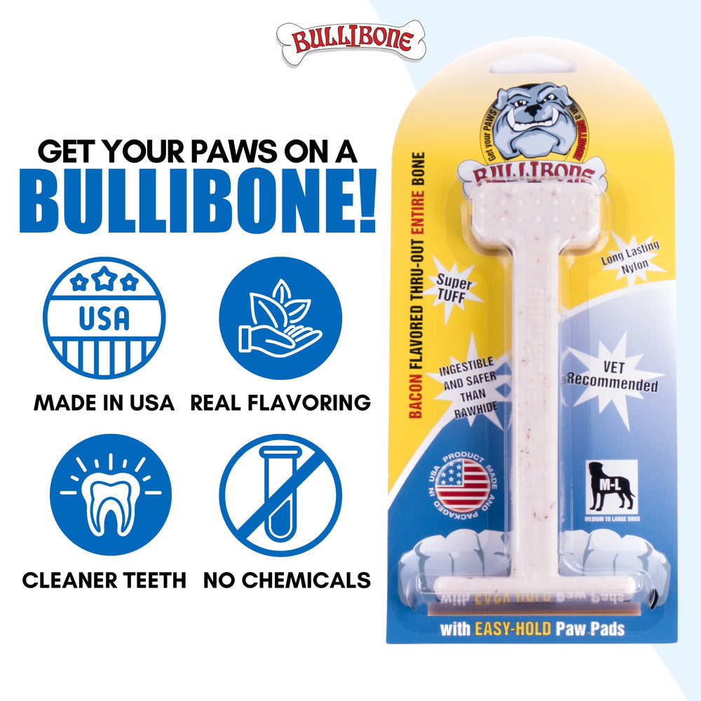 Bullibone ergonomic dog chew bone helps comfortable grip during supervised play.