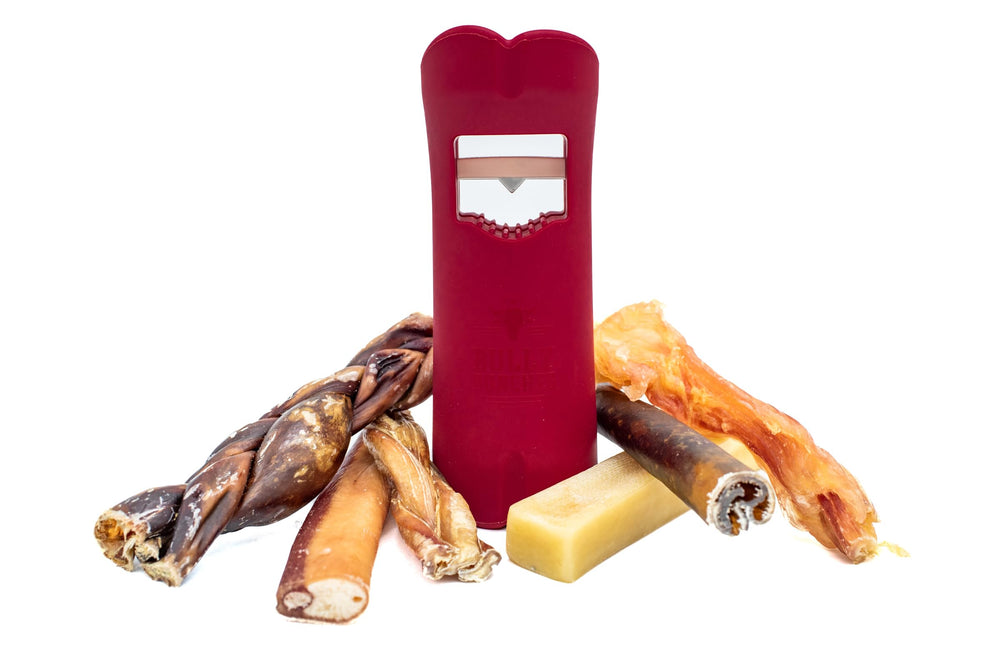 Bully Bunches Mega Hold holder in use with a dog chewing