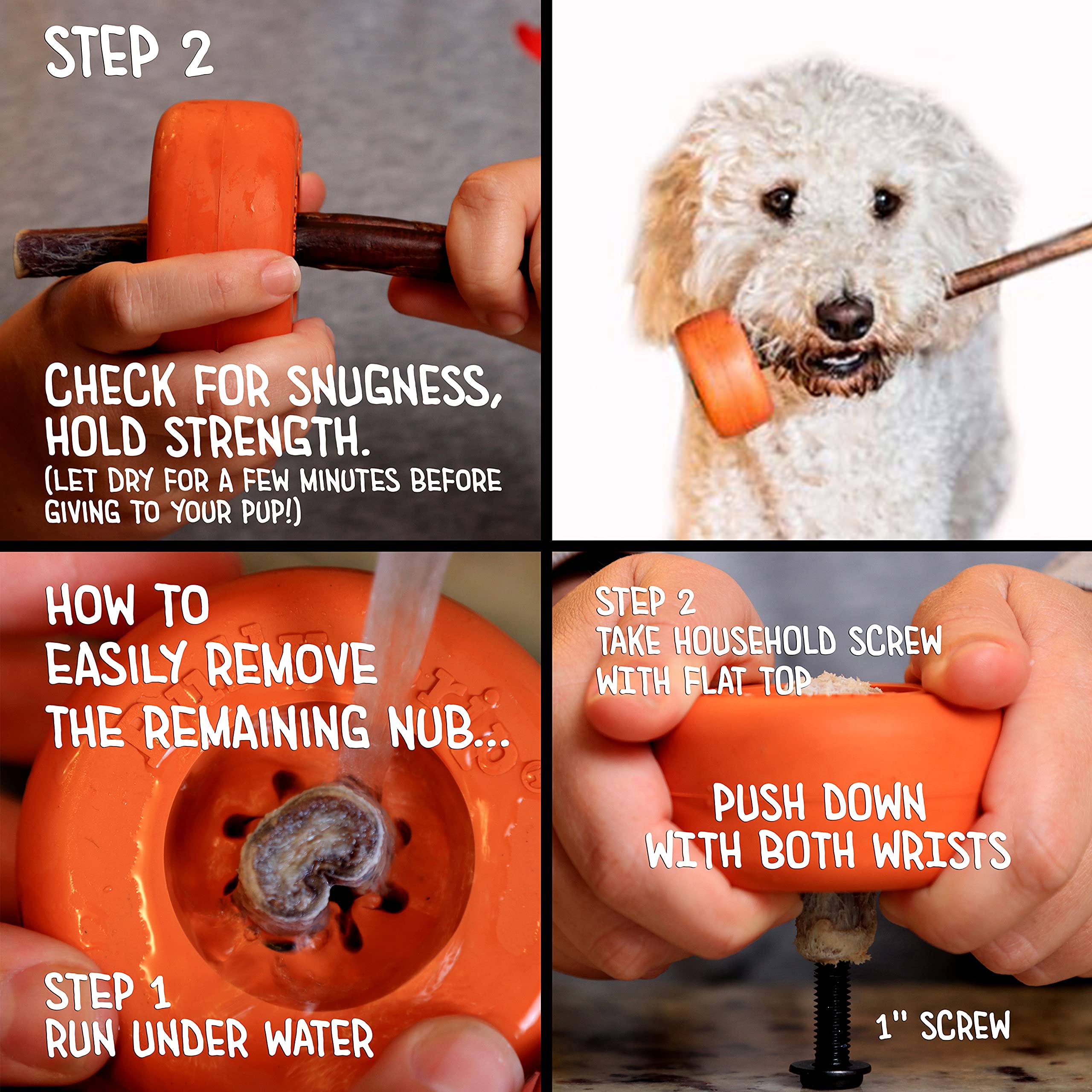 Bully Grip fits bully sticks 5/8 to 7/8 inches wide for versatile use.