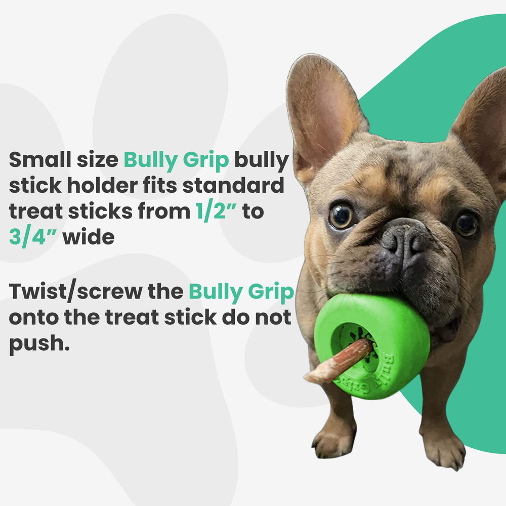 Bully Grip twist-action shows easy twist-on assembly to secure the treat stick
