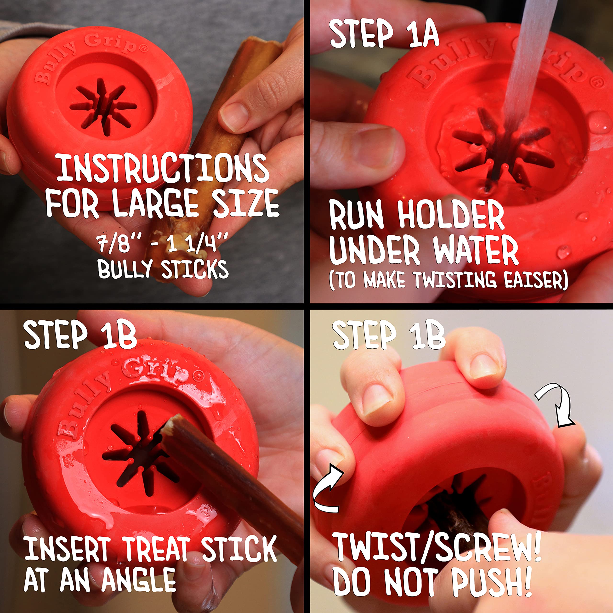 Bully Grip shows universal fit for various bully sticks and treats.