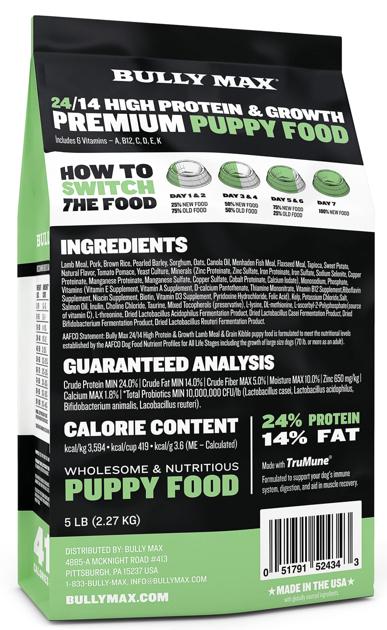 Bully Max Puppy Food postbiotics visual highlight.