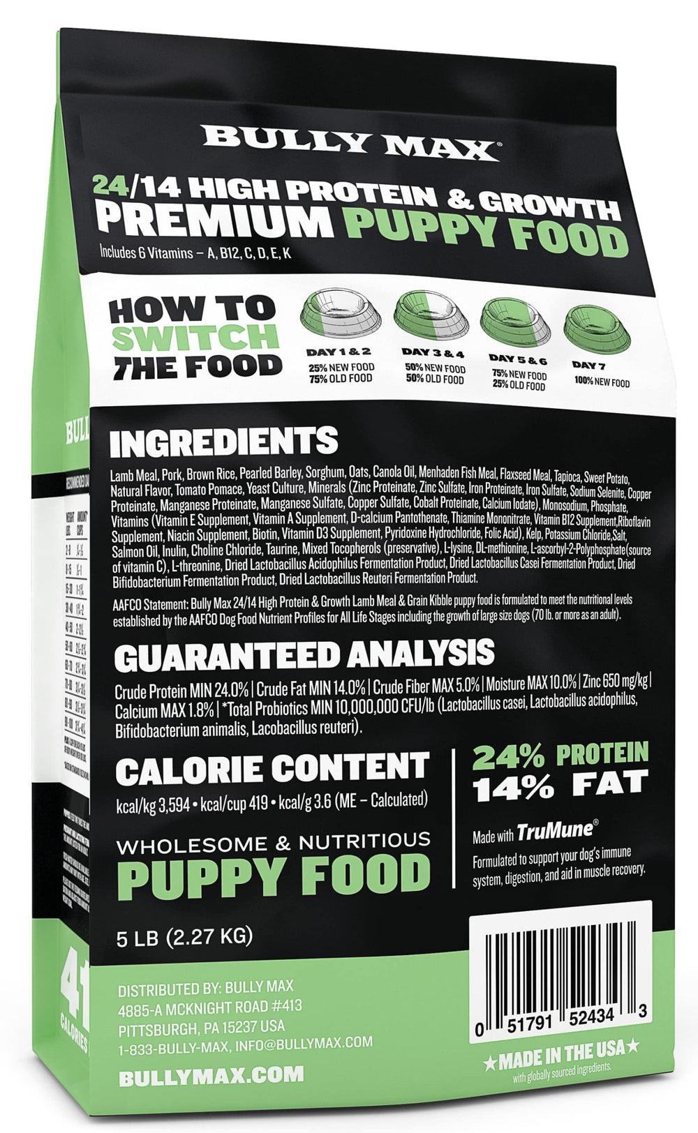 Bully Max Puppy Food postbiotics visual highlight.