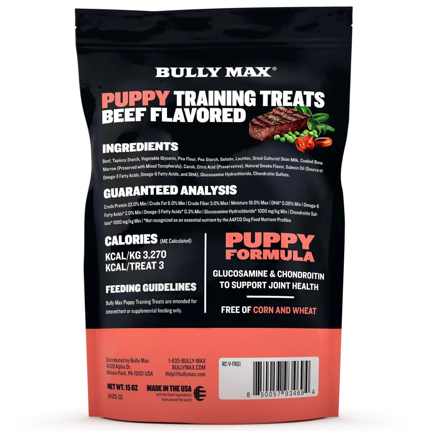 Bully Max Puppy Training Treats omega-6 close-up—skin and coat health benefits