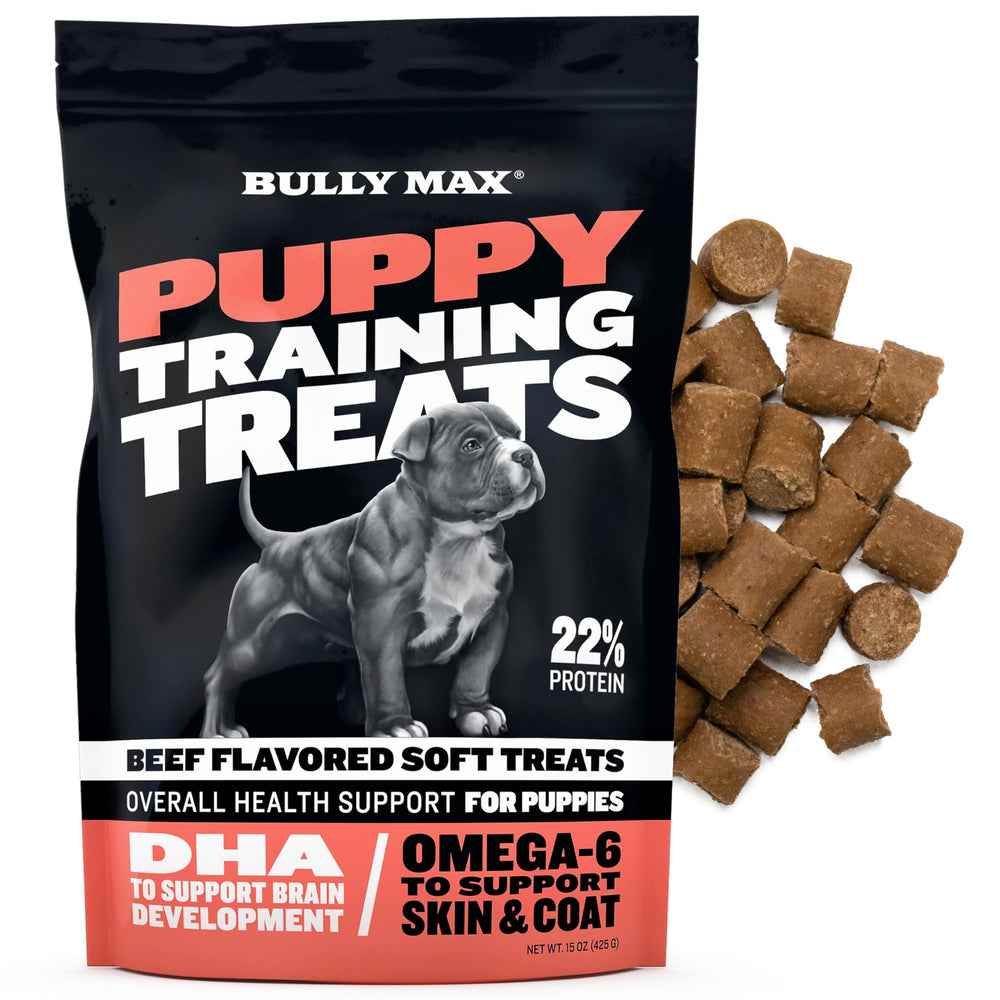 Bully Max Puppy Training Treats soft chews close-up—tasty training reward with brain development support