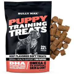 Bully Max Puppy Training Treats soft chews close-up—tasty training reward with brain development support