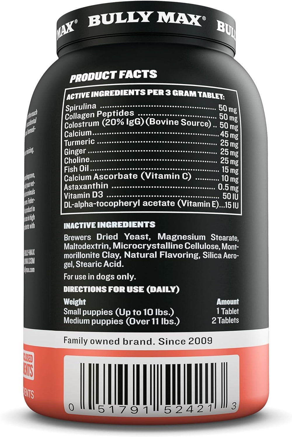 Bully Max product packaging highlights coat health and immune support in lifestyle shot.