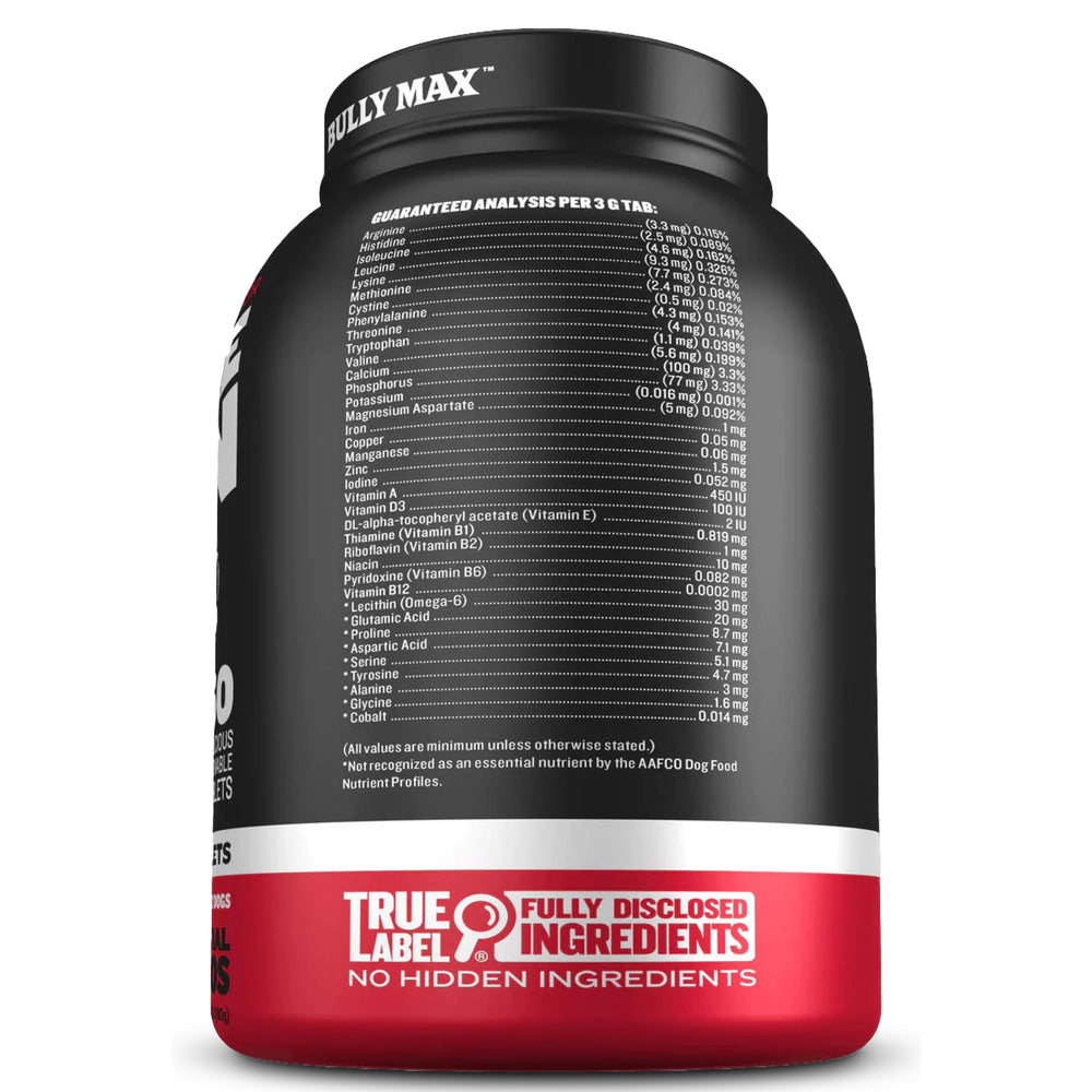 Bully Max USA-made packaging emphasizes quality and safety in dog nutrition.