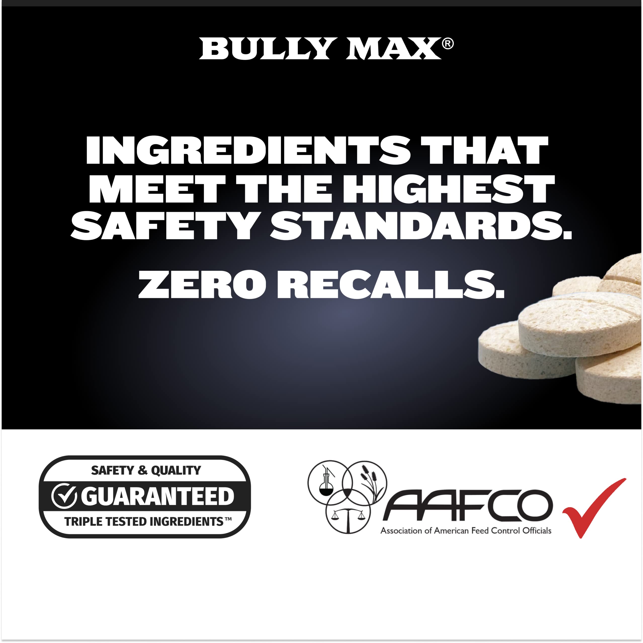 Bully Max Vet-Recommendation Seal suggests trusted support for joints and heart health.