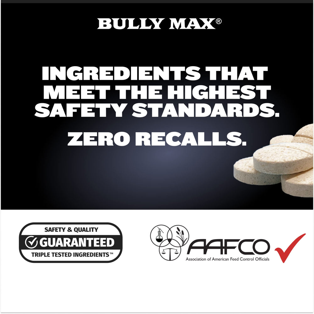 Bully Max Vet-Recommendation Seal suggests trusted support for joints and heart health.