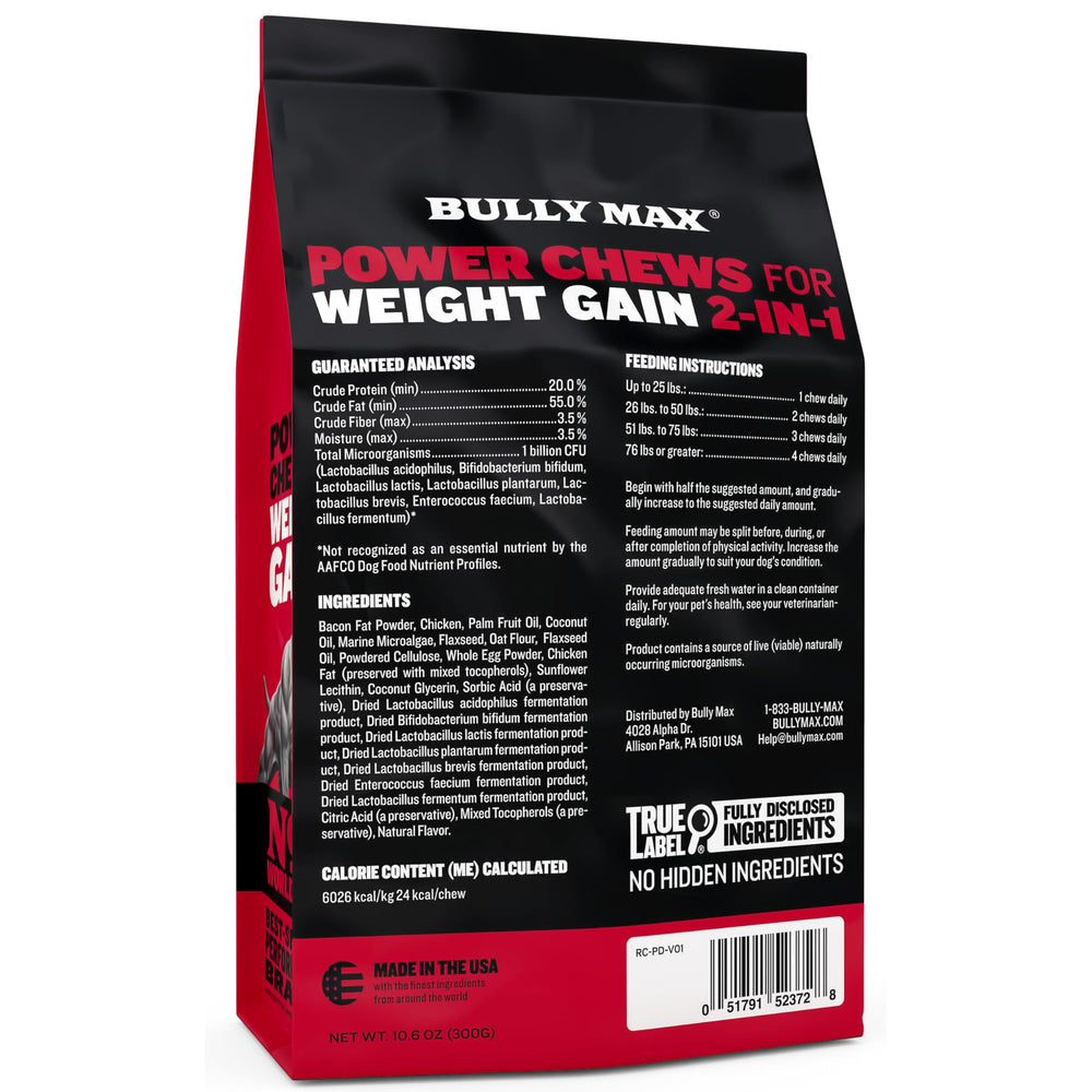 Bully Max Weight Gainer chews used as a food topper to enhance meals.