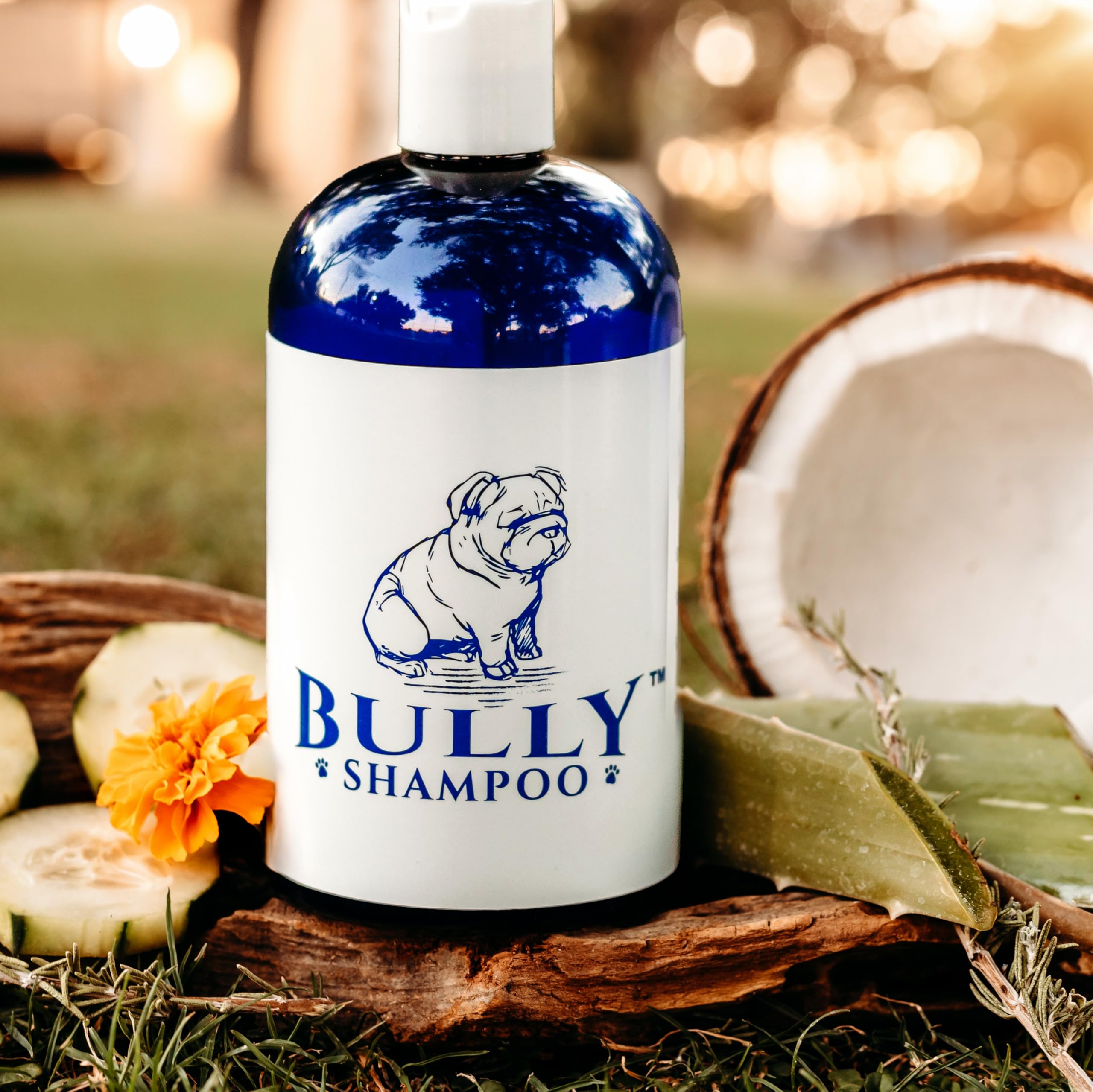 The Bully Company bully shampoo bottle showcases plant extracts and oils for moisturized skin.