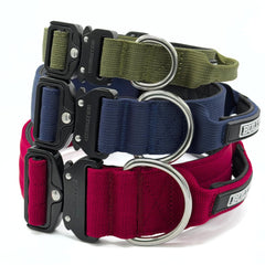 BULLYBREED Tactical Dog Collar with Handle closeup highlights reinforced grip for controlled handling.